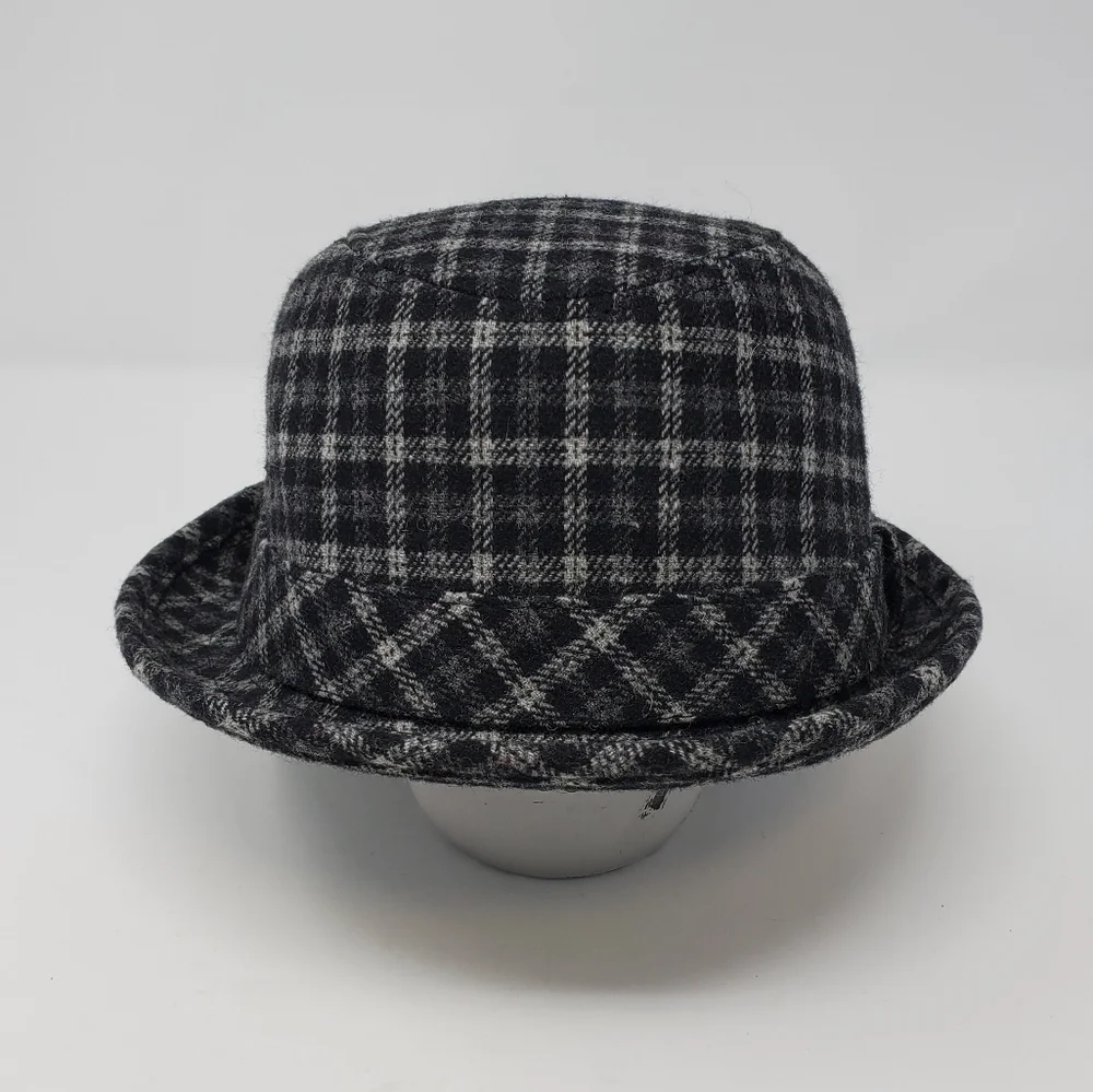 TARNISH BLACK GREY PLAID WOOL BLEND TRIBLY FEDORA HAT WOMEN OS